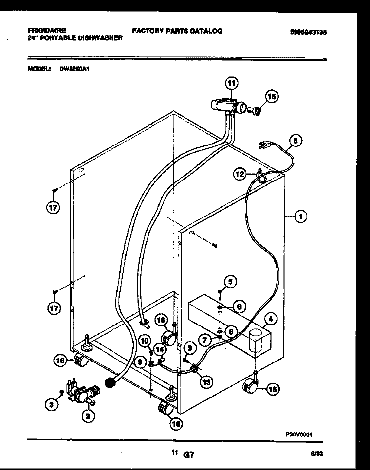 CABINET PARTS Diagram and Parts List for DW6250A1  Frigidaire Dishwasher