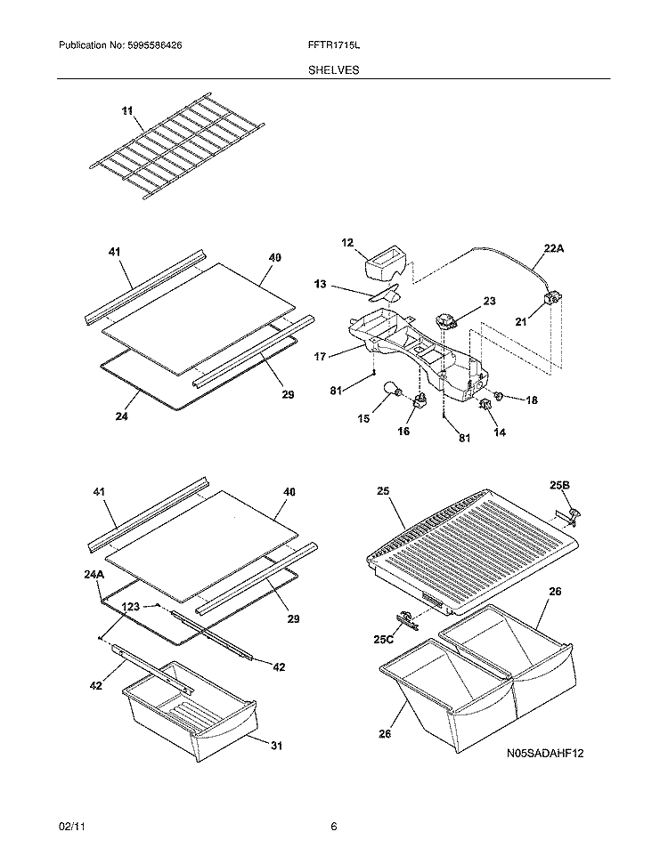SHELVES Diagram and Parts List for FFTR1715LB4  Frigidaire Refrigerator