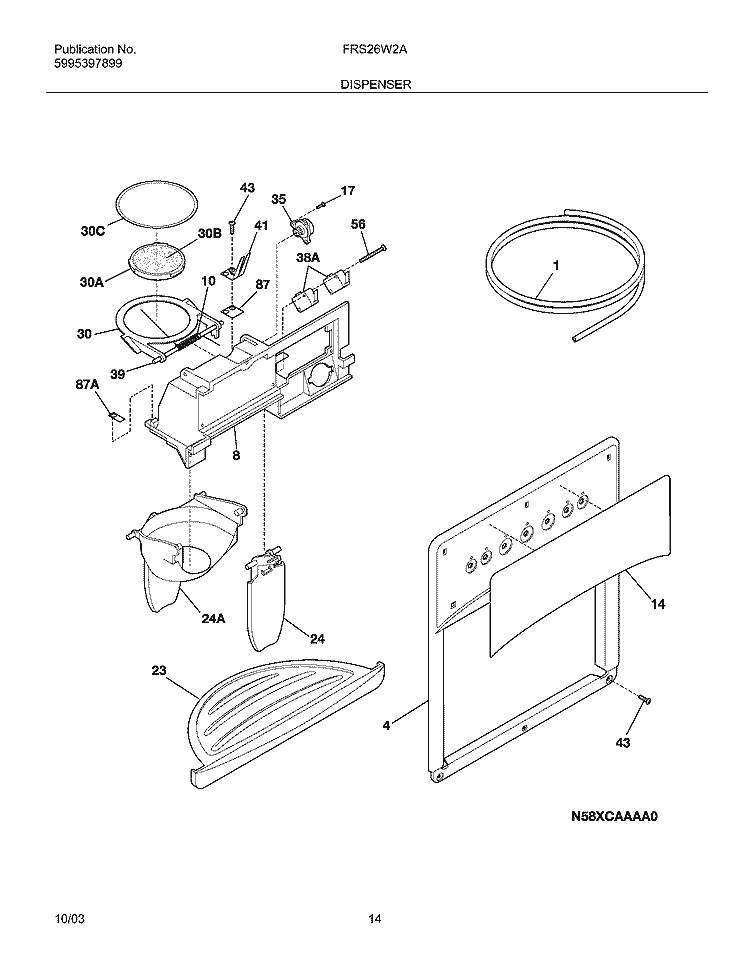 DISPENSER Diagram and Parts List for FRS26W2AW7  Frigidaire Refrigerator