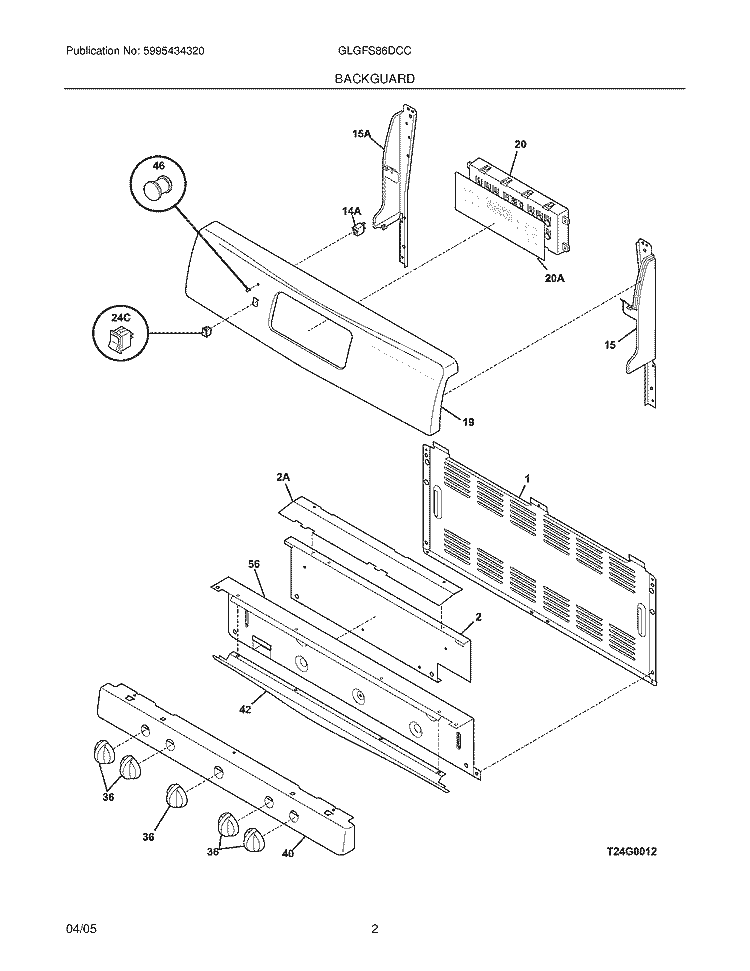 BACKGUARD Diagram and Parts List for GLGFS86DCC  Frigidaire Range