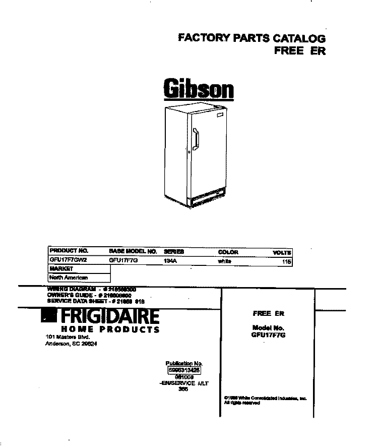 COVER Diagram and Parts List for GFU17F7GW2  Gibson Freezer