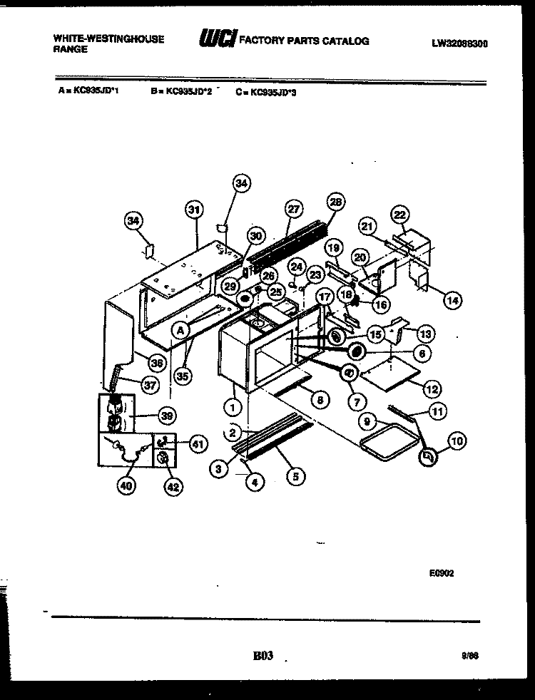UPPER BODY PARTS Diagram and Parts List for KC935JW3  Frigidaire Range