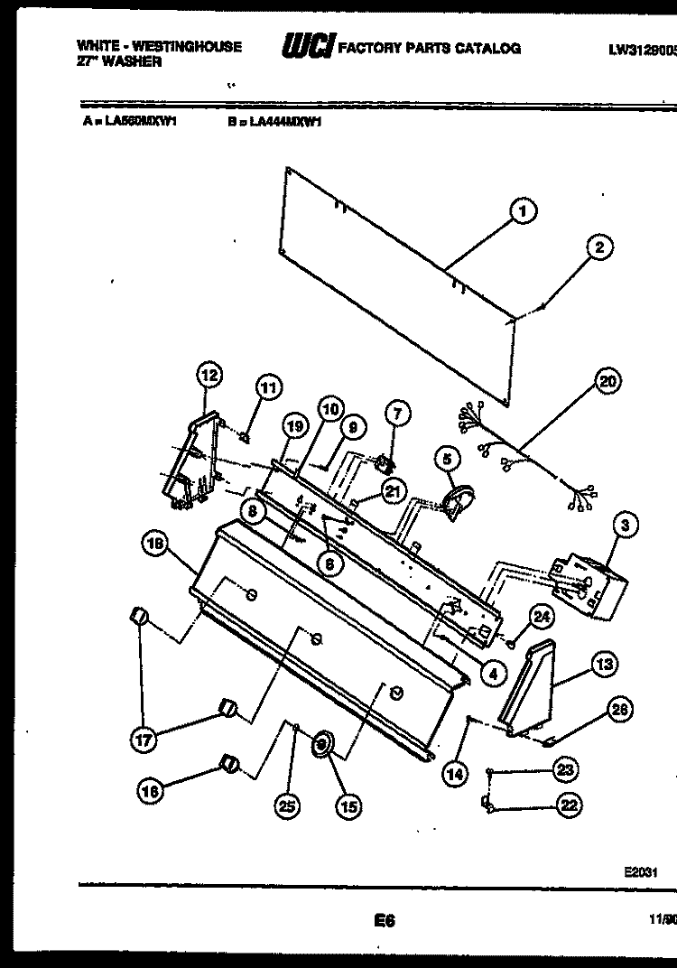 CONSOLE AND CONTROL PARTS Diagram and Parts List for LA444MXW1  Frigidaire Washer