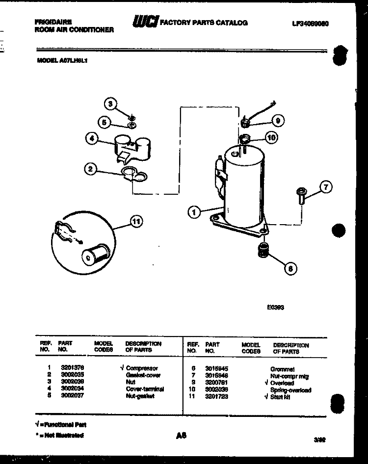 COMPRESSOR PARTS Diagram and Parts List for A07LH8L1  Frigidaire Air Conditioner