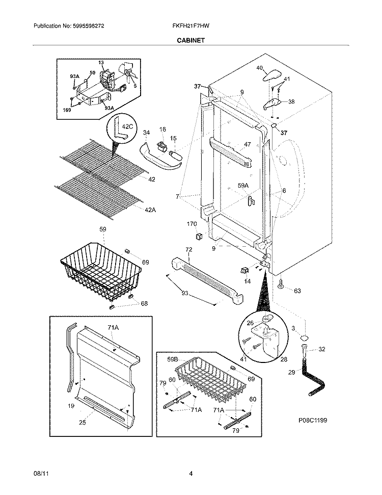 CABINET Diagram and Parts List for FKFH21F7HWD  Frigidaire Freezer