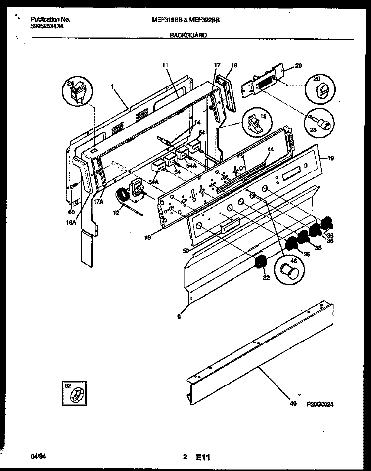BACKGUARD Diagram and Parts List for MEF318BBWA  Frigidaire Range