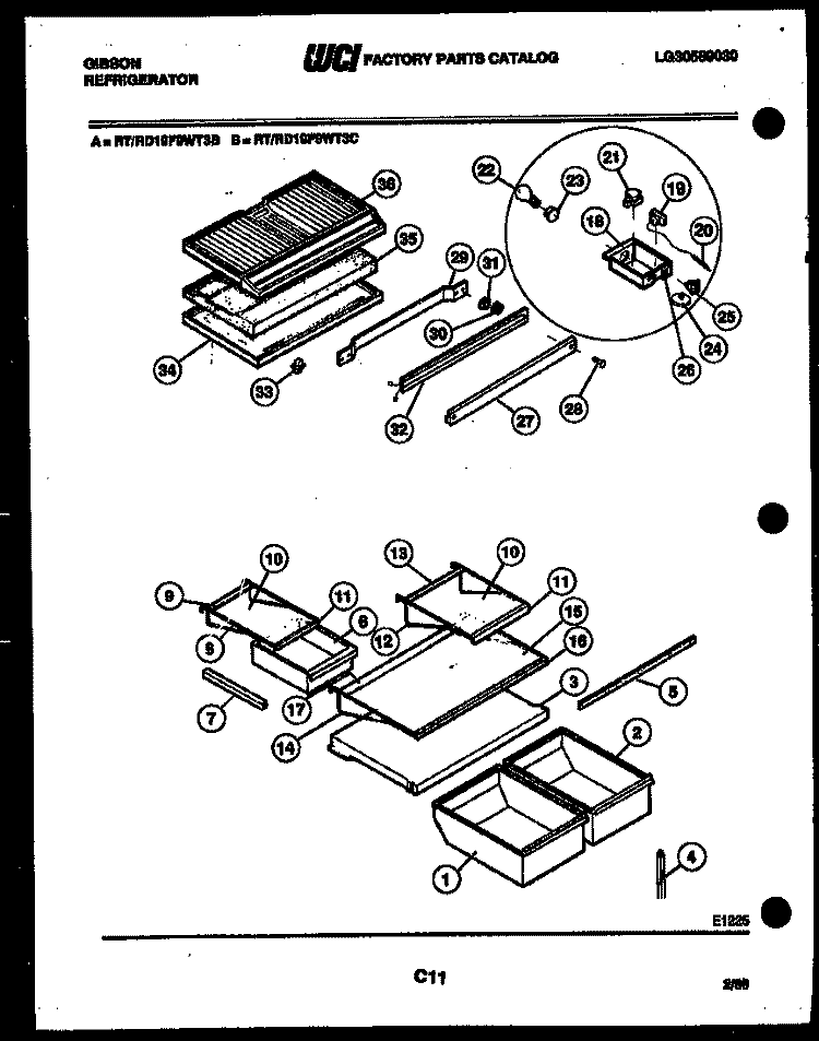 SHELVES AND SUPPORTS Diagram and Parts List for RD19F9WT3B  Gibson Refrigerator
