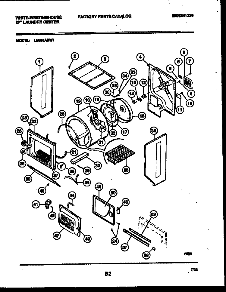 CABINET AND COMPONENT PARTS Diagram and Parts List for LE600AXW1  Frigidaire Washer Dryer Combo