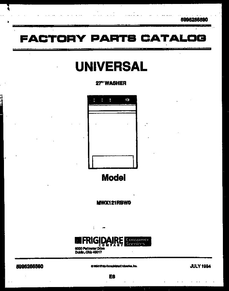 COVER Diagram and Parts List for MWX121RBWL0  Frigidaire Washer
