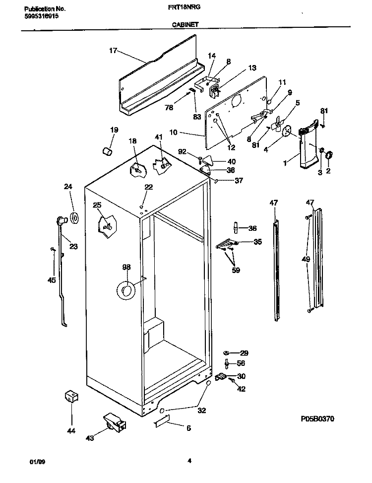 CABINET Diagram and Parts List for FRT18NRGD1  Frigidaire Refrigerator