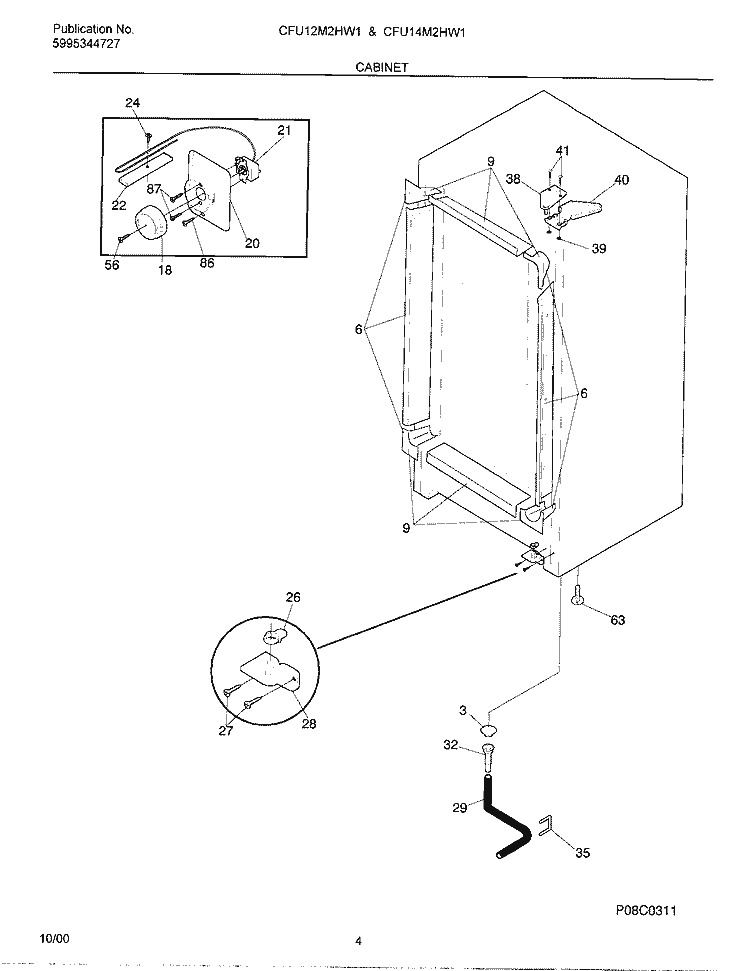 CABINET Diagram and Parts List for CFU12M2HW1  Frigidaire Freezer