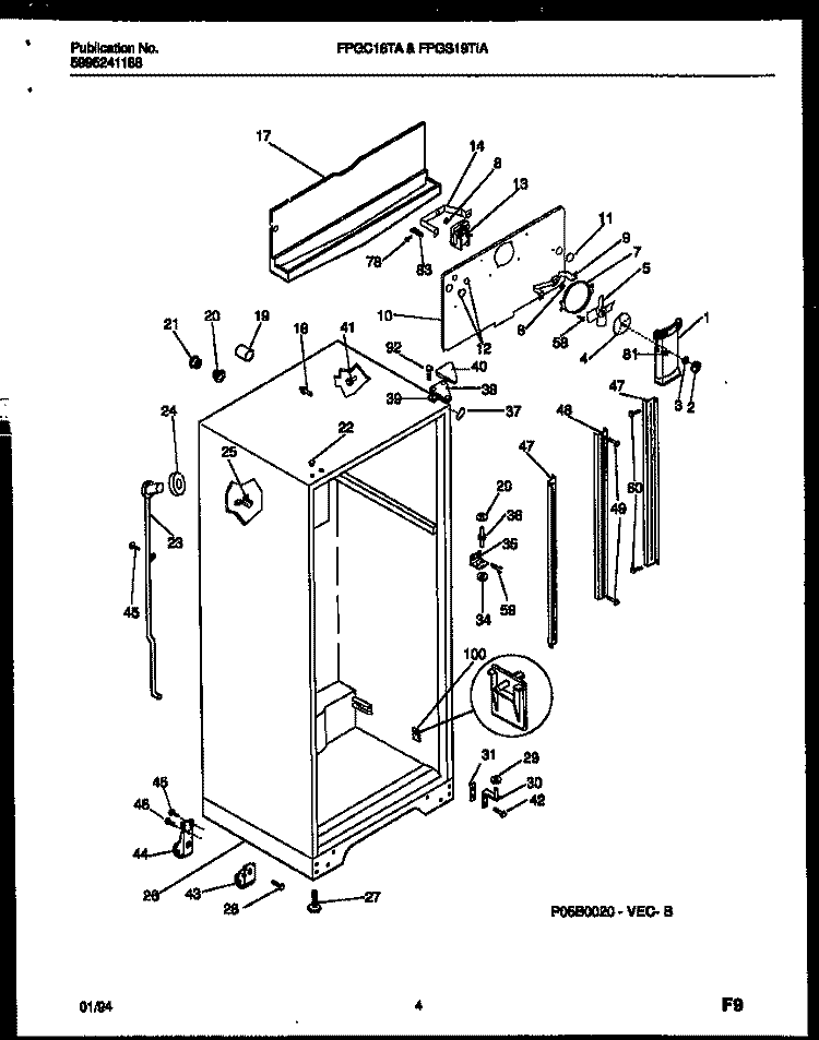 CABINET PARTS Diagram and Parts List for FPGS19TIAL0  Frigidaire Refrigerator