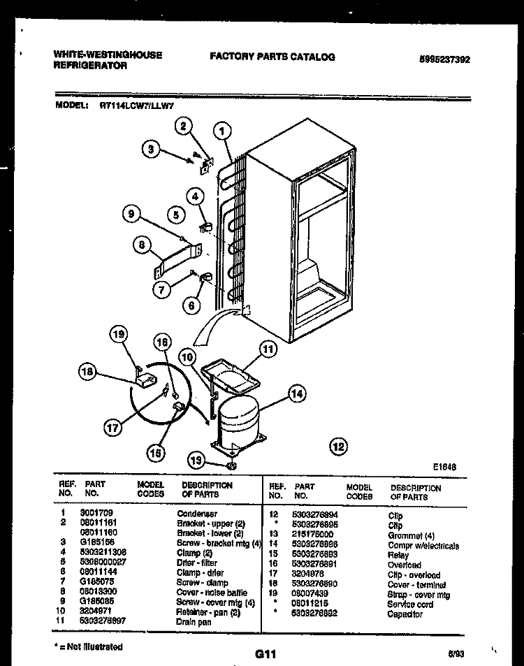 SYSTEM AND AUTOMATIC DEFROST PARTS Diagram and Parts List for RT114LCW7  Frigidaire Refrigerator