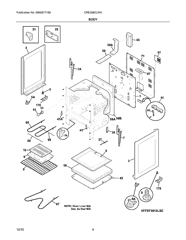 BODY Diagram and Parts List for CRE3580LWA  Crosley Range