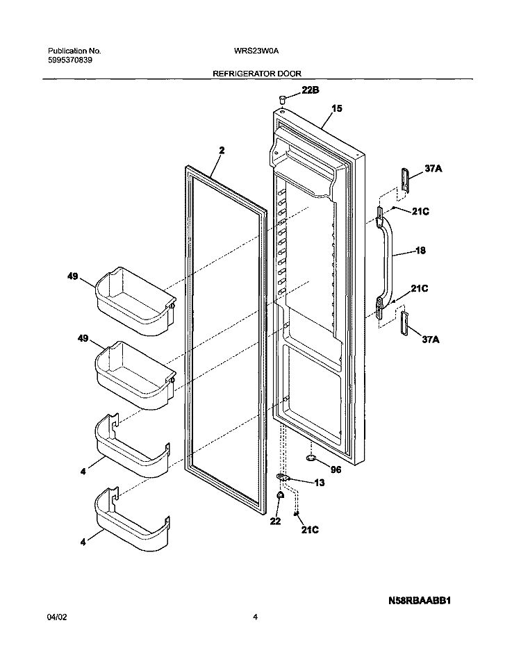 REFRIGERATOR DOOR Diagram and Parts List for WRS23W0AQ3  Westinghouse Refrigerator