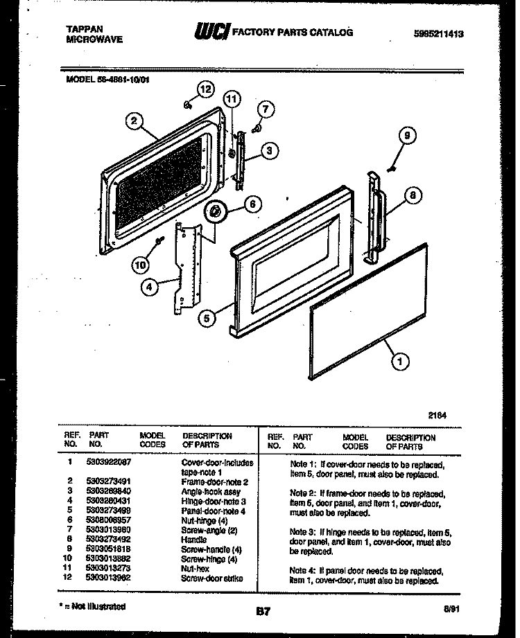 DOOR PARTS Diagram and Parts List for 56-4861-10-01  Tappan Microwave
