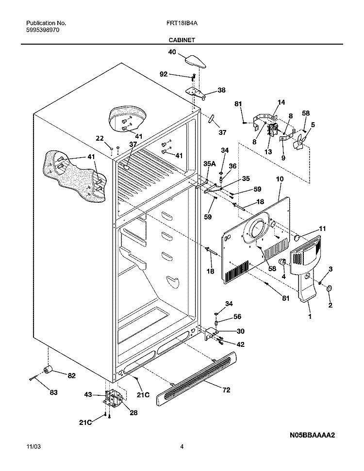CABINET Diagram and Parts List for FRT18IB4AT8  Frigidaire Refrigerator