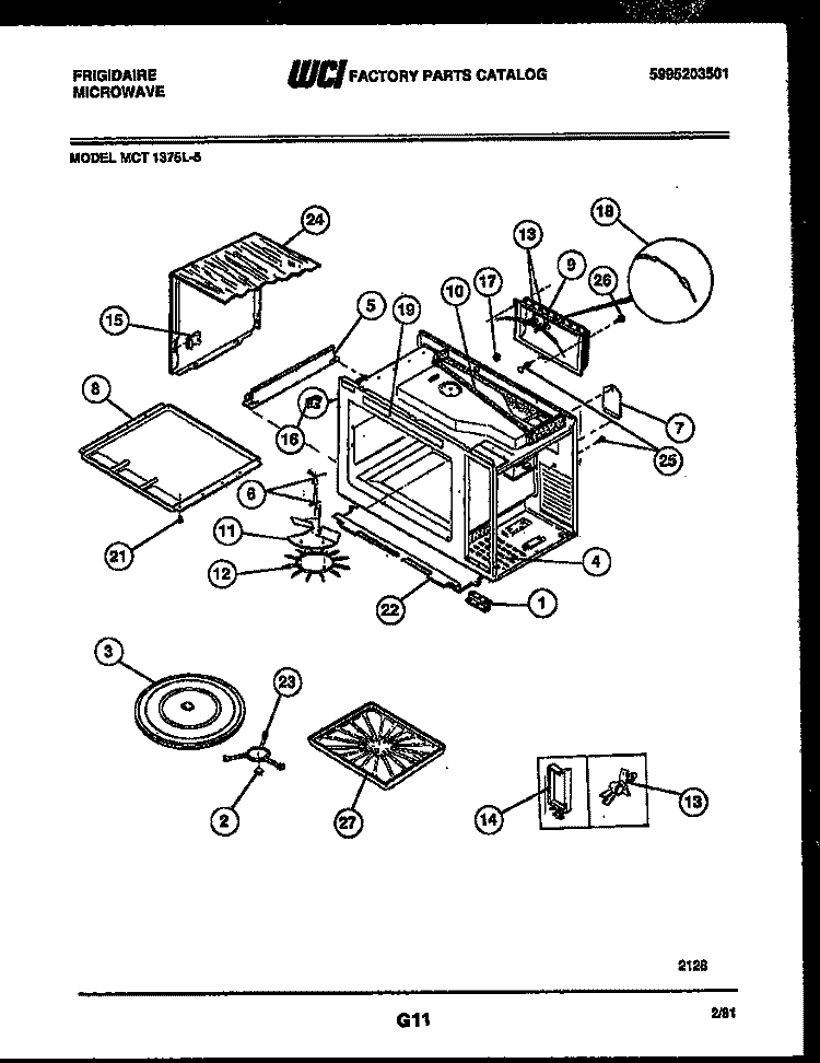 WRAPPER AND BODY PARTS Diagram and Parts List for MCT1375L5  Frigidaire Microwave