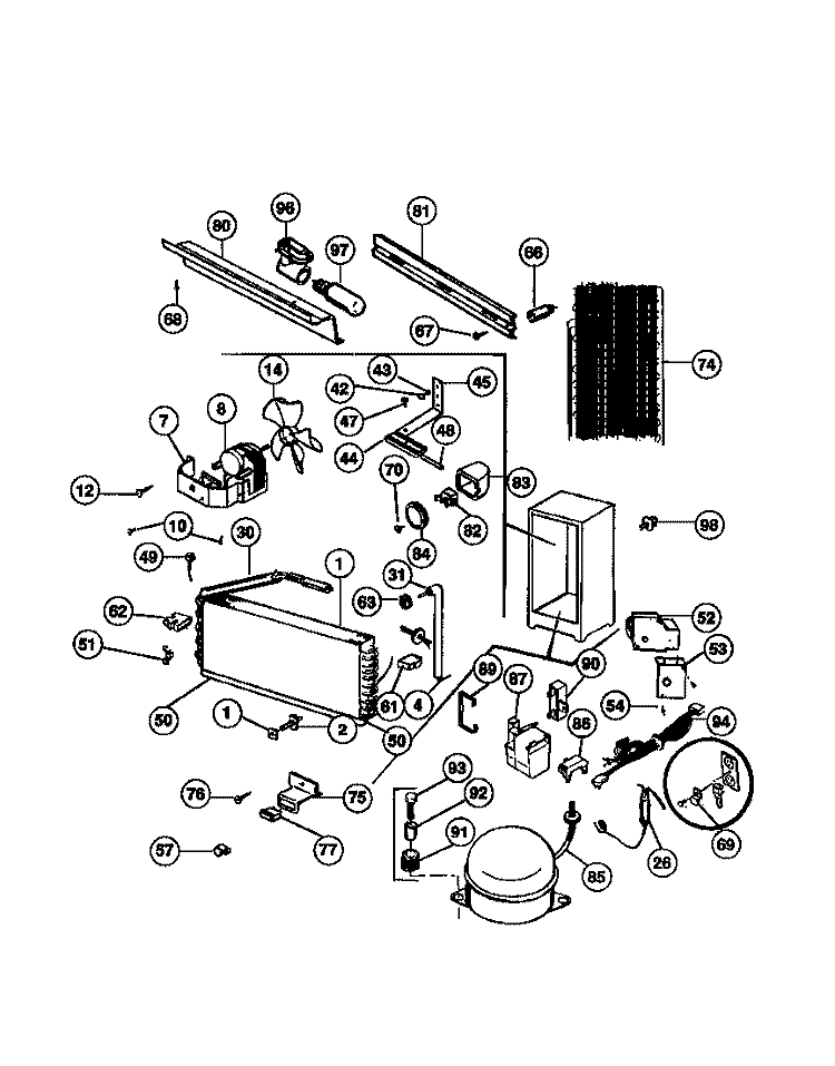 SYSTEM Diagram and Parts List for TFU16F7BW1  Tappan Freezer