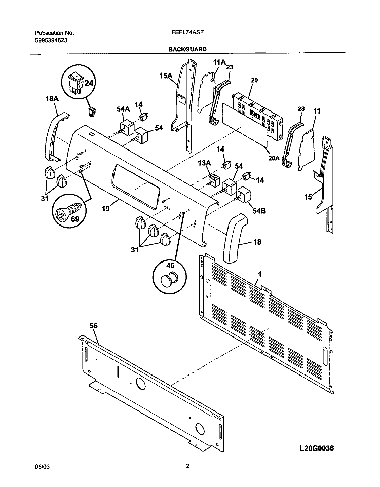 BACKGUARD Diagram and Parts List for FEFL74ASF  Frigidaire Range