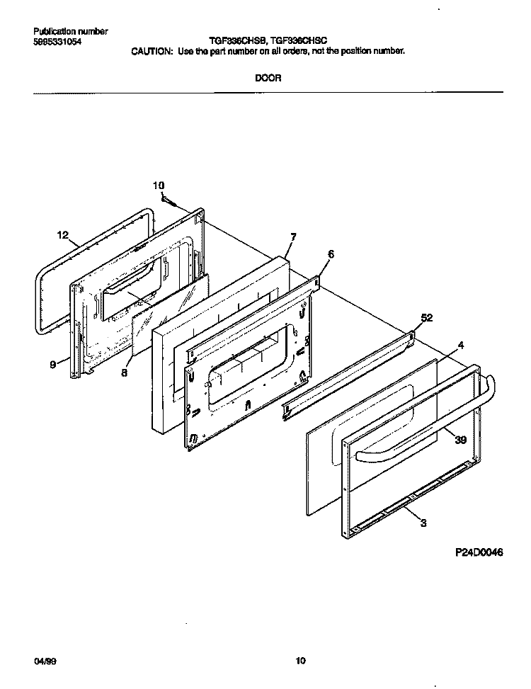 DOOR Diagram and Parts List for TGF336CHSB  Tappan Range