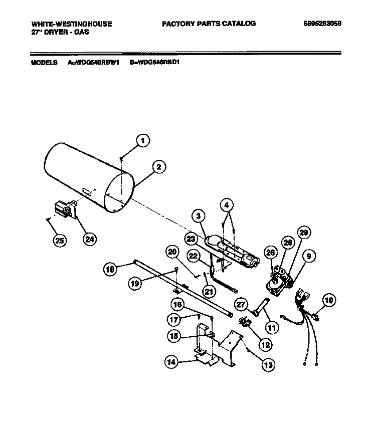 IGNITOR, GAS VALVE Diagram and Parts List for WDG546RBW1  Frigidaire Dryer