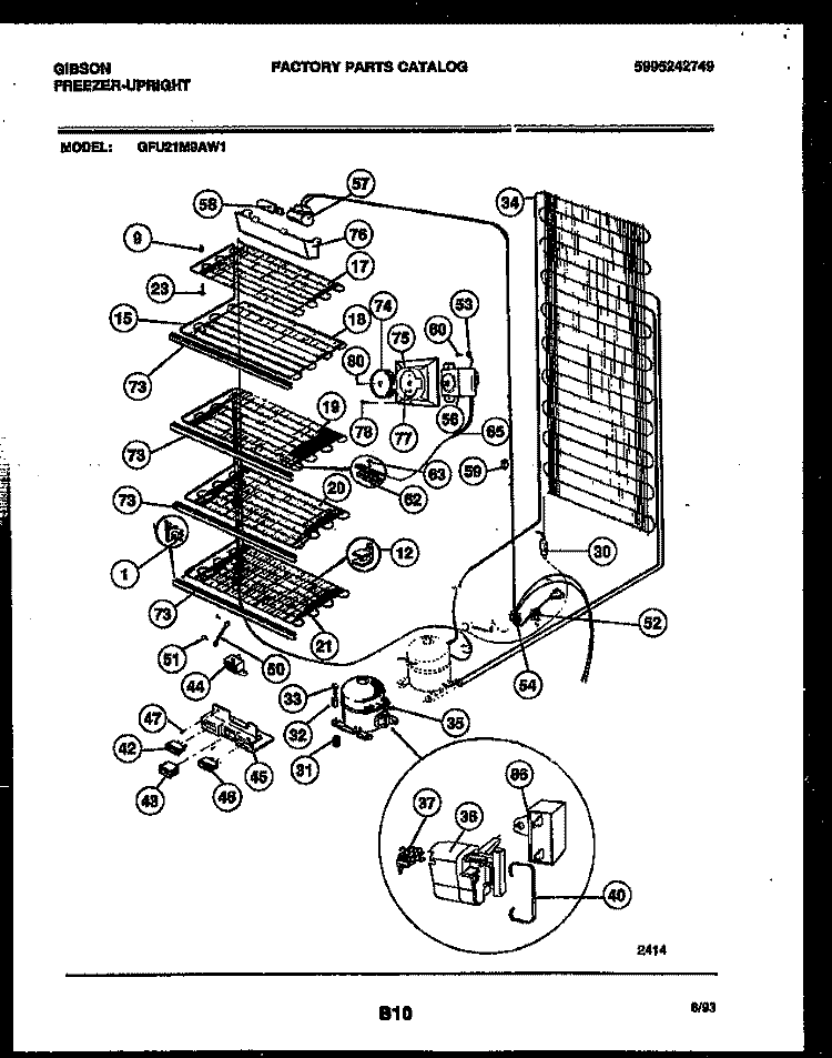 SYSTEM AND ELECTRICAL PARTS Diagram and Parts List for GFU21M9AW1  Gibson Freezer