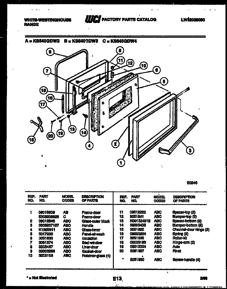 DOOR PARTS Diagram and Parts List for KS540GDW3  Frigidaire Range