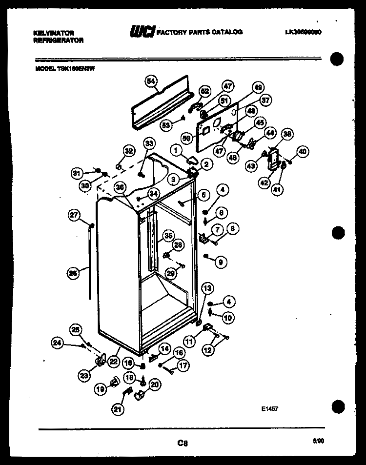 CABINET PARTS Diagram and Parts List for TSK160EN3V  Kelvinator Refrigerator