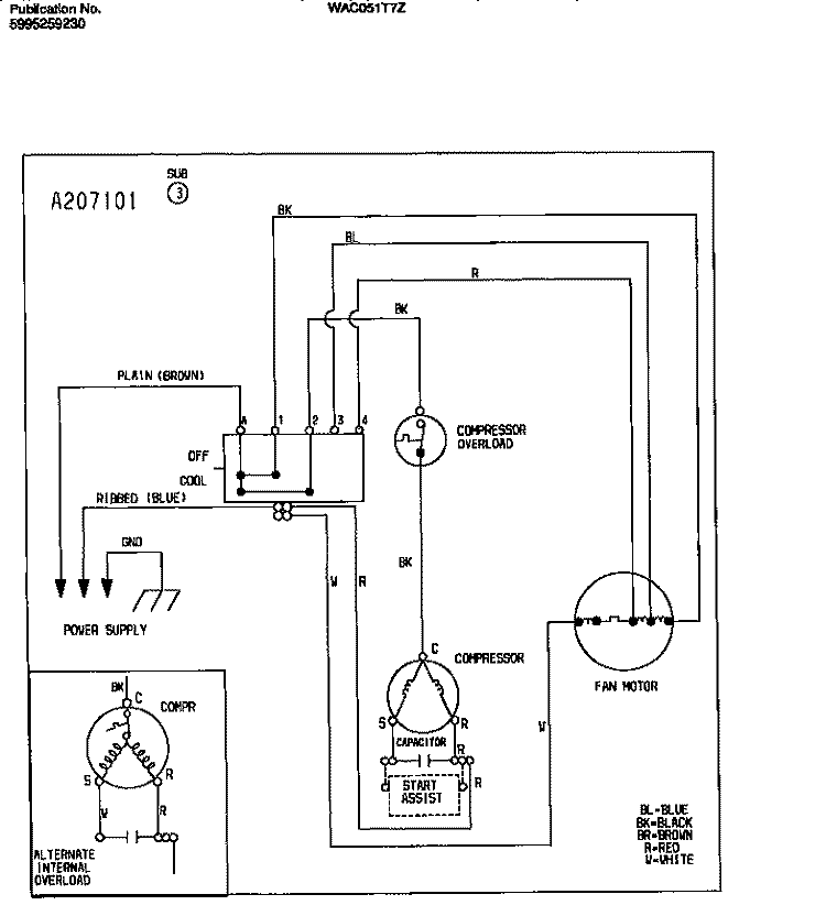 WIRING DIAGRAM Diagram and Parts List for WAC051T7Z5  Frigidaire Air Conditioner
