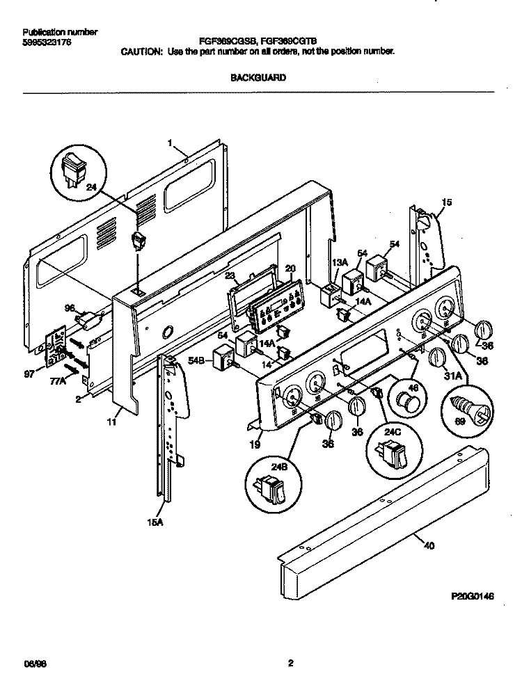 BACKGUARD Diagram and Parts List for FEF369CGTB  Frigidaire Range