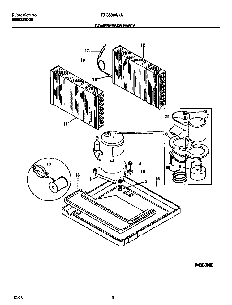 COMPRESSOR PARTS Diagram and Parts List for FAC086W7A1  Frigidaire Air Conditioner