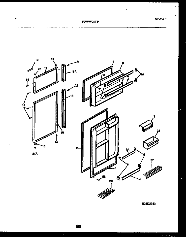 DOOR PARTS Diagram and Parts List for FPWW21TPL0  Frigidaire Refrigerator