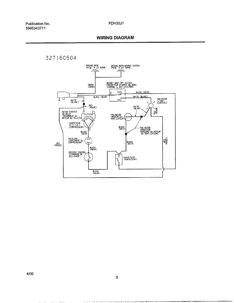 WIRING DIAGRAM Diagram and Parts List for FDH30J1  Frigidaire Dehumidifier