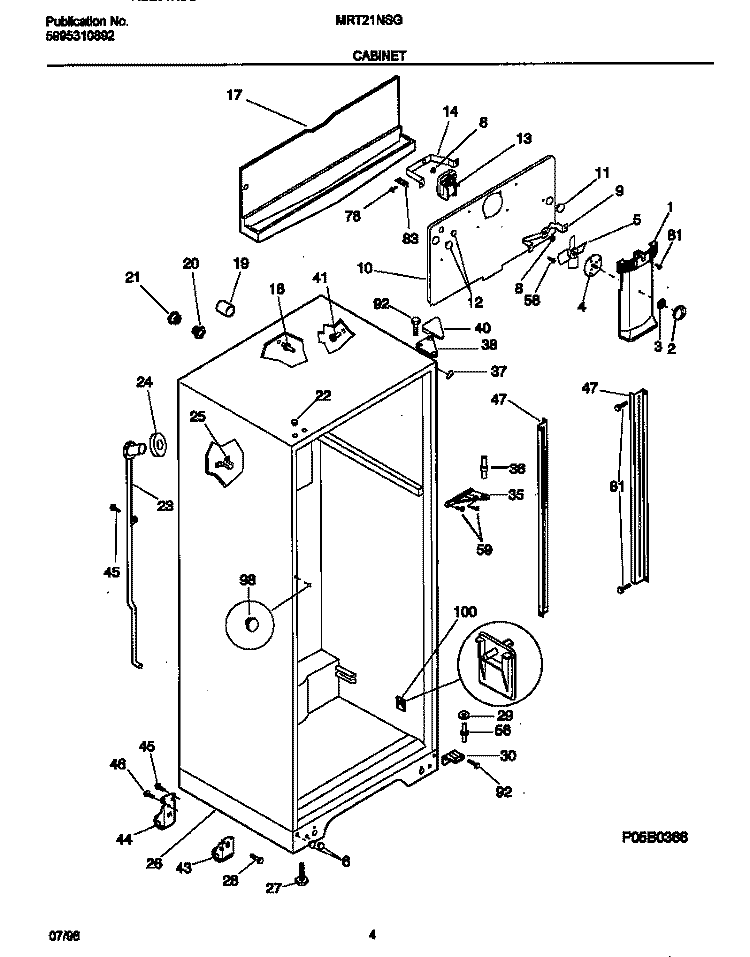 CABINET Diagram and Parts List for MRT21NSGW0  Frigidaire Refrigerator