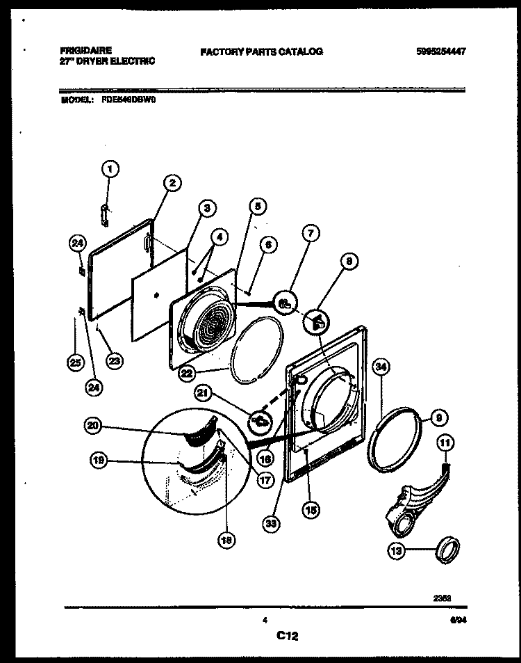 DOOR PARTS Diagram and Parts List for FDE546DBW0  Frigidaire Dryer