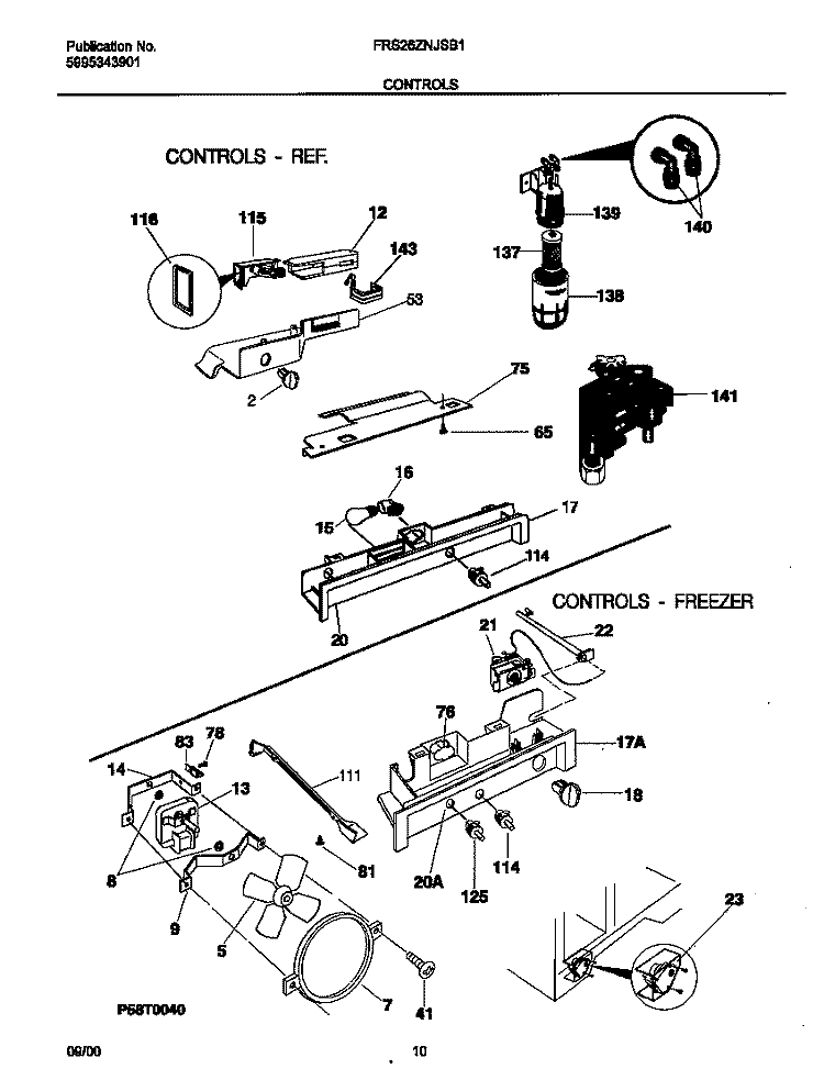 CONTROL Diagram and Parts List for FRS26ZNJSB1  Frigidaire Refrigerator