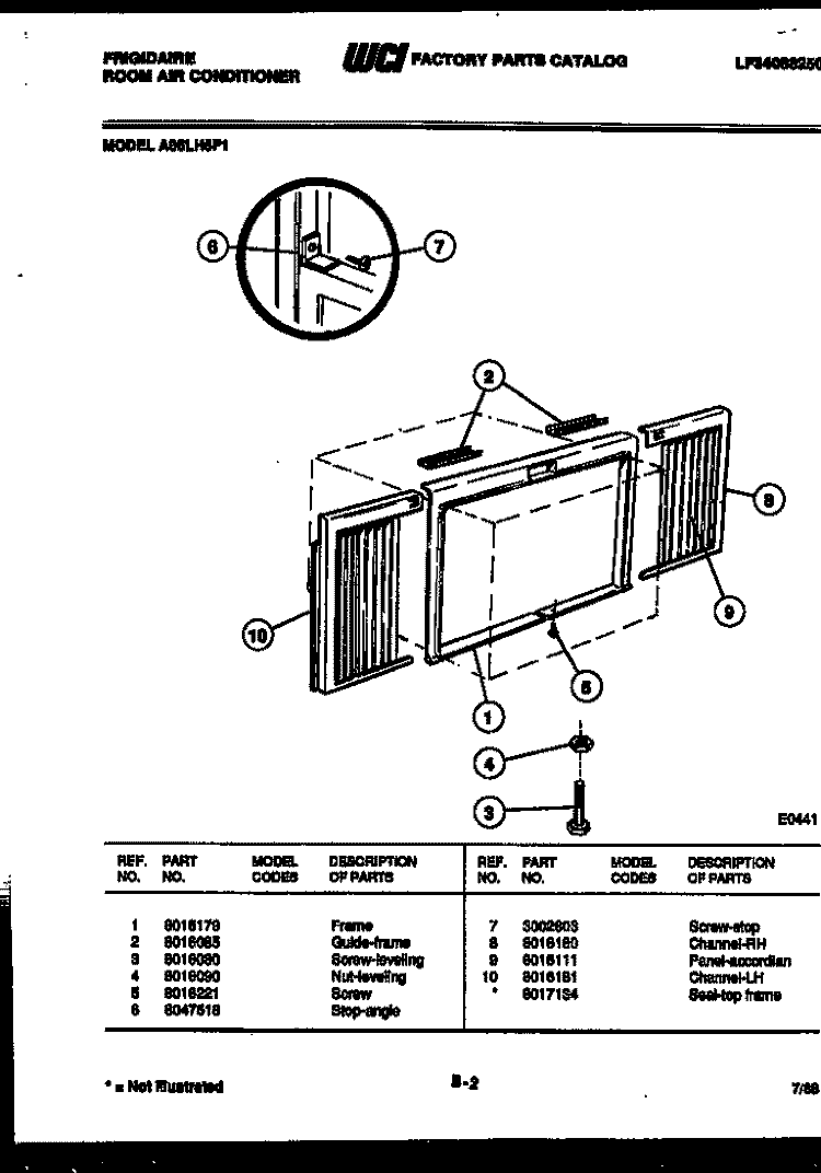 WINDOW MOUNTING PARTS Diagram and Parts List for A06LH5F1  Frigidaire Air Conditioner