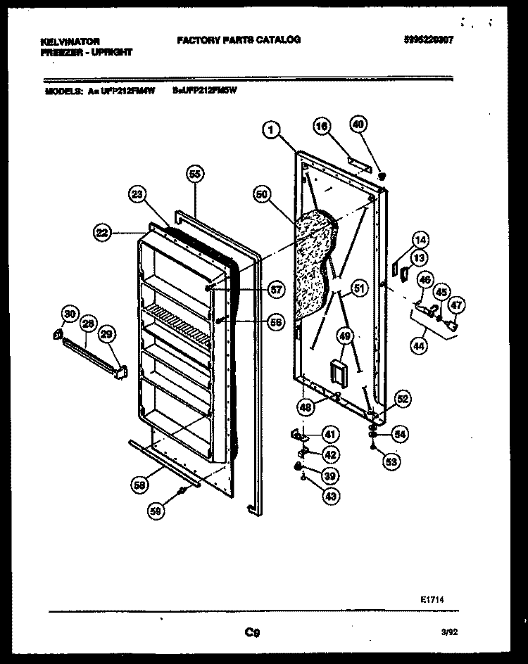 DOOR PARTS Diagram and Parts List for UFP212FM5W  Kelvinator Freezer