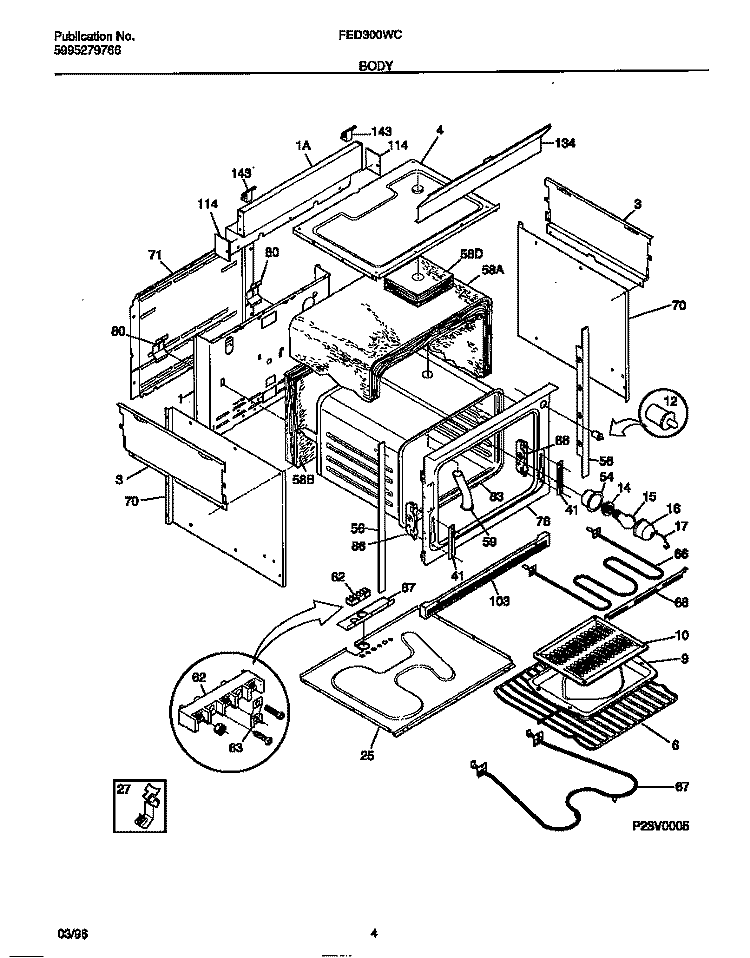 BODY Diagram and Parts List for FED300WCWD  Frigidaire Range