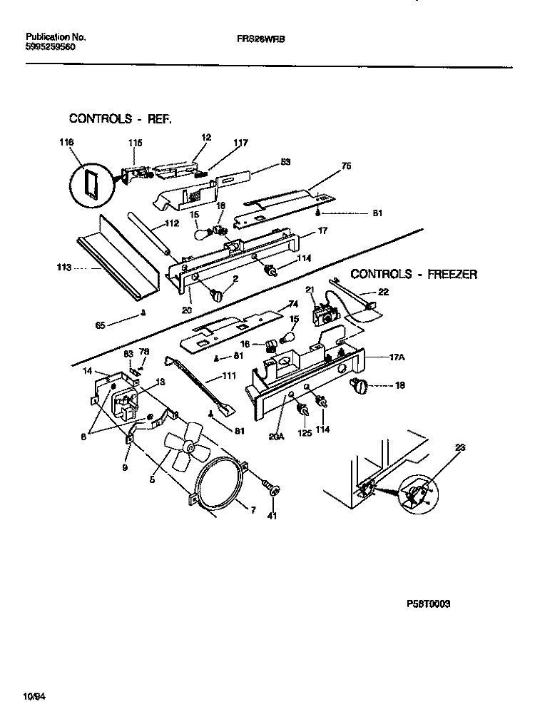 CONTROLS, DAMPER, FAN SECTION Diagram and Parts List for FRS26WRBD0  Frigidaire Refrigerator