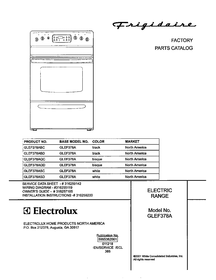 COVER Diagram and Parts List for GLEF378AQC  Frigidaire Range