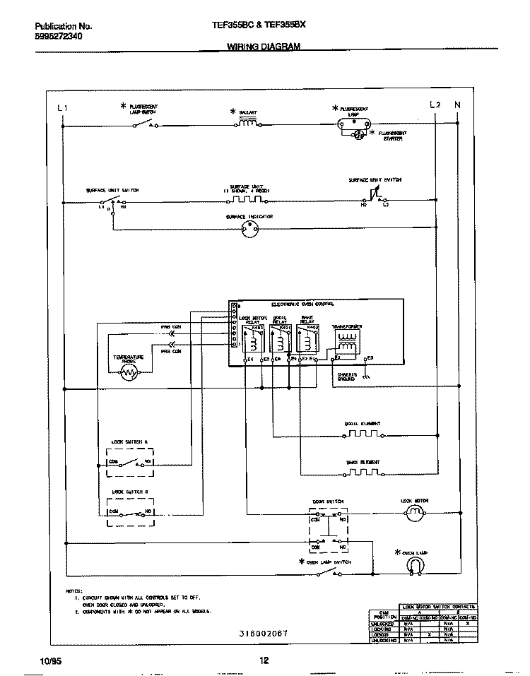WIRING DIAGRAM Diagram and Parts List for TEF355BCDA  Tappan Range