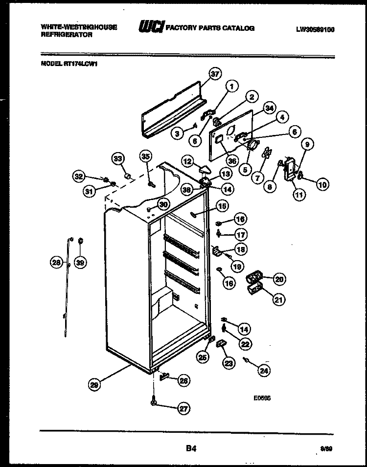 CABINET PARTS Diagram and Parts List for RT174LCF1  Frigidaire Refrigerator