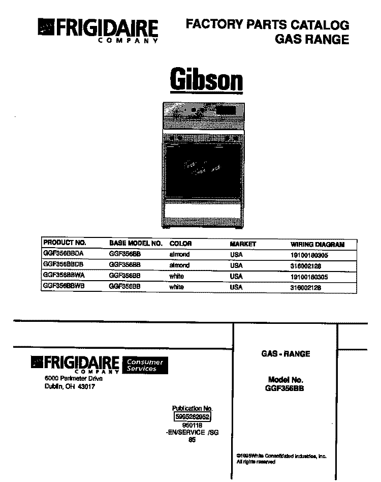 COVER Diagram and Parts List for GGF356BBDB  Gibson Range
