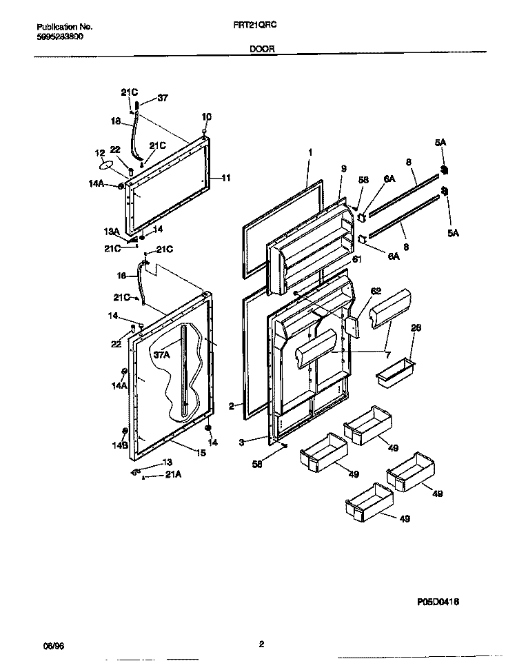 DOOR Diagram and Parts List for FRT21QRCD3  Frigidaire Refrigerator