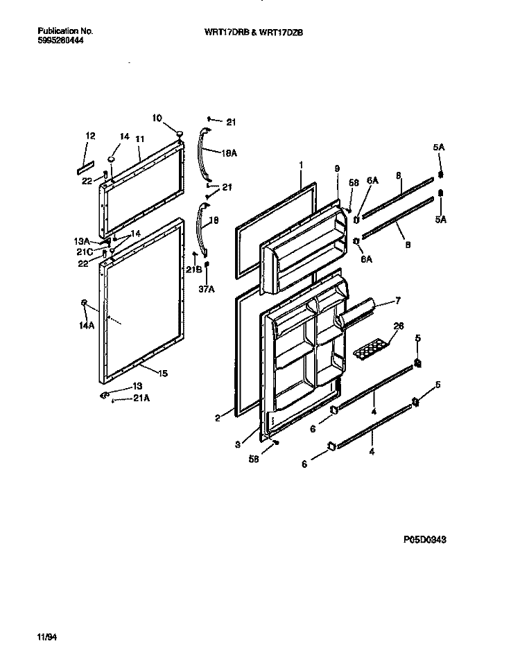 DOOR Diagram and Parts List for WRT17DZBW2  Frigidaire Refrigerator