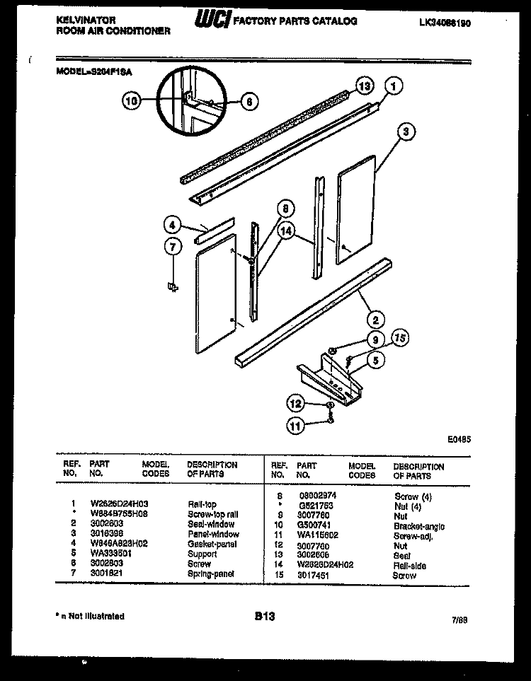 CABINET AND INSTALLATION PARTS Diagram and Parts List for S204F1SA  Kelvinator Air Conditioner