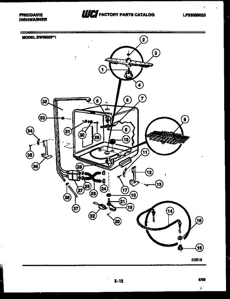 INNER TUB PARTS Diagram and Parts List for DW6600FM1  Frigidaire Dishwasher