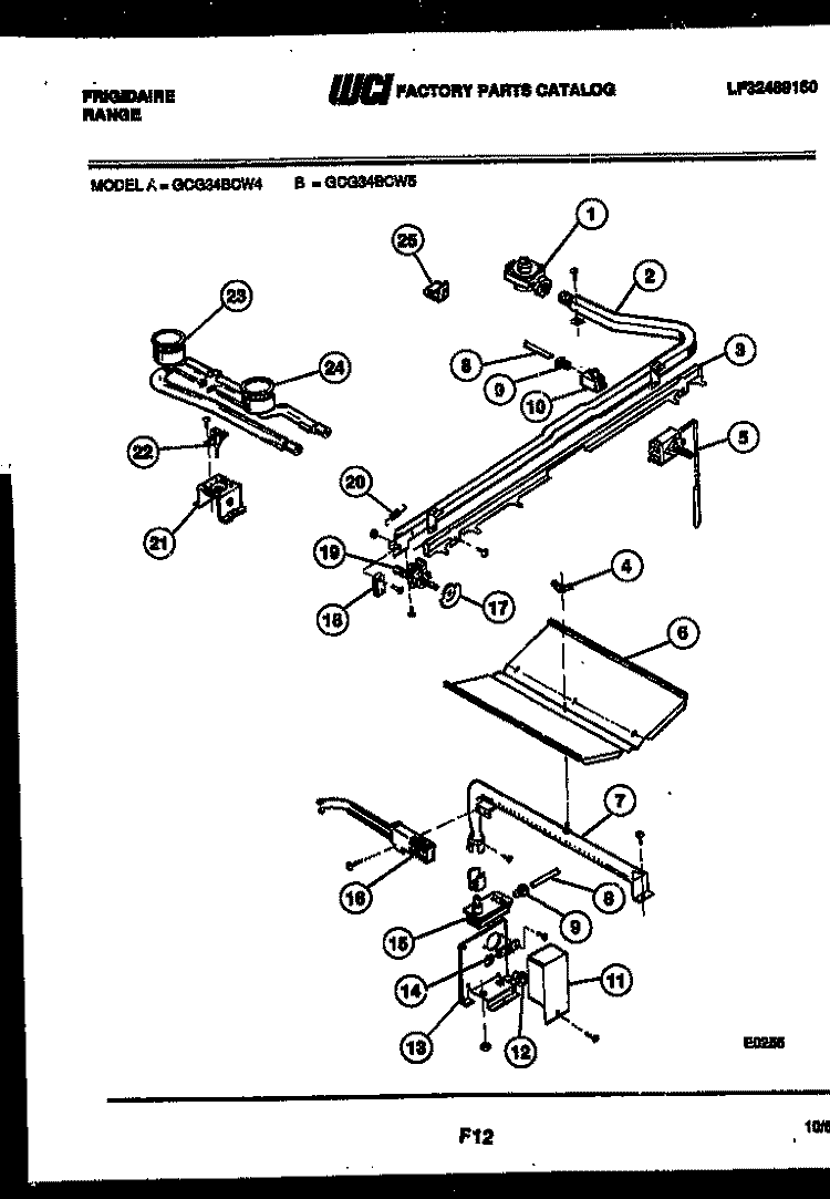 BURNER, MANIFOLD AND GAS CONTROL Diagram and Parts List for GCG34BCW5  Frigidaire Range